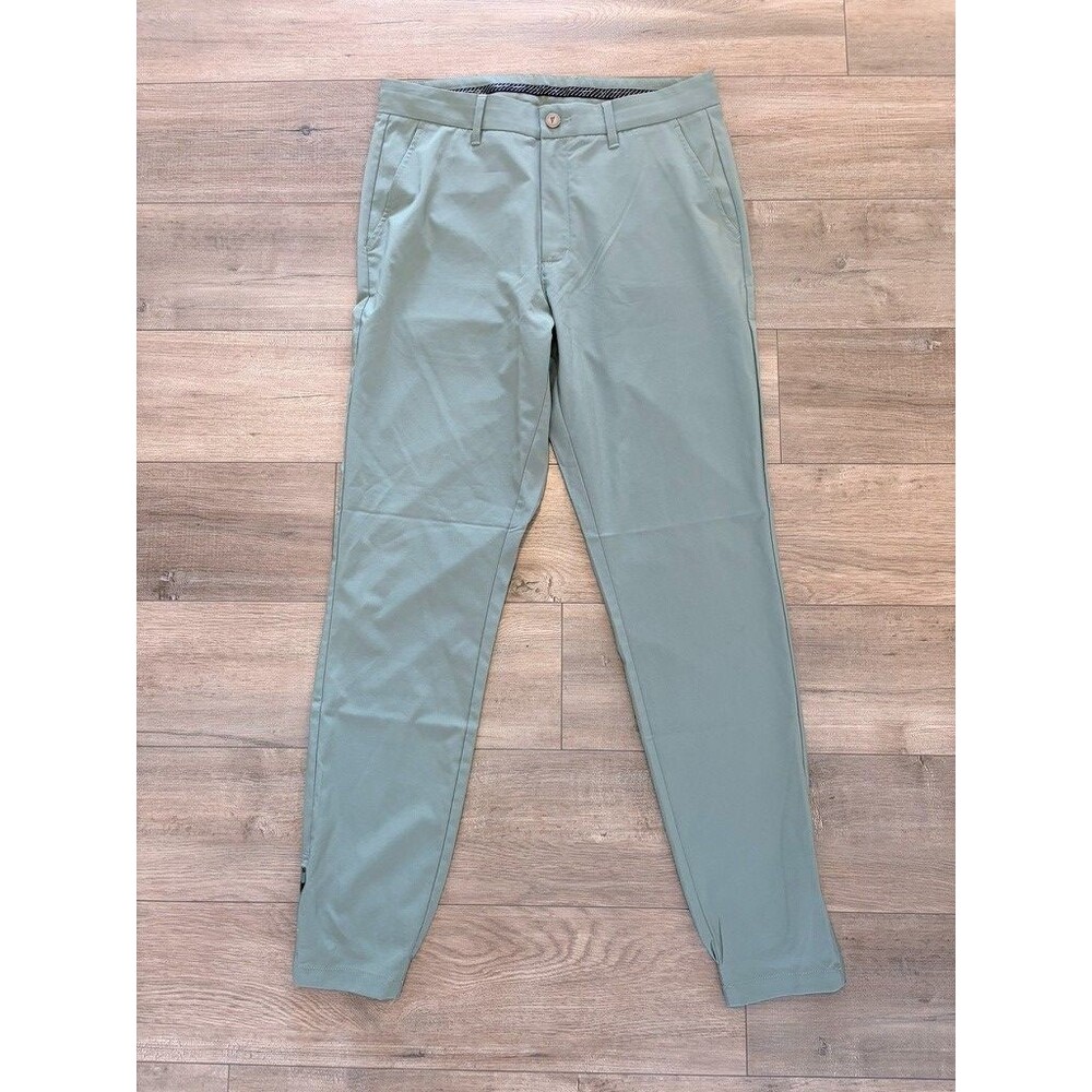 PRIMO Zip Ankle Jogger Chino Mens 32X31 Olive Green Stretch Casual Golf Pants
